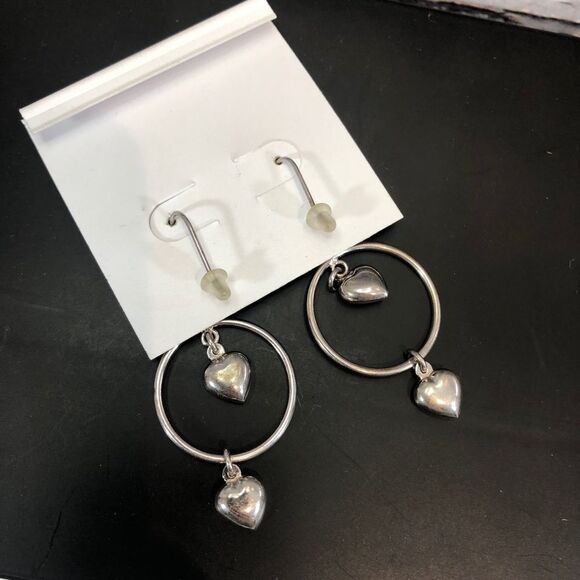 STERLING Silver heart hoop drop earrings NWT - Picture 2 of 2